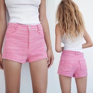 NWT Zara High Waisted, Pink and White Tweed Shorts, sz Medium